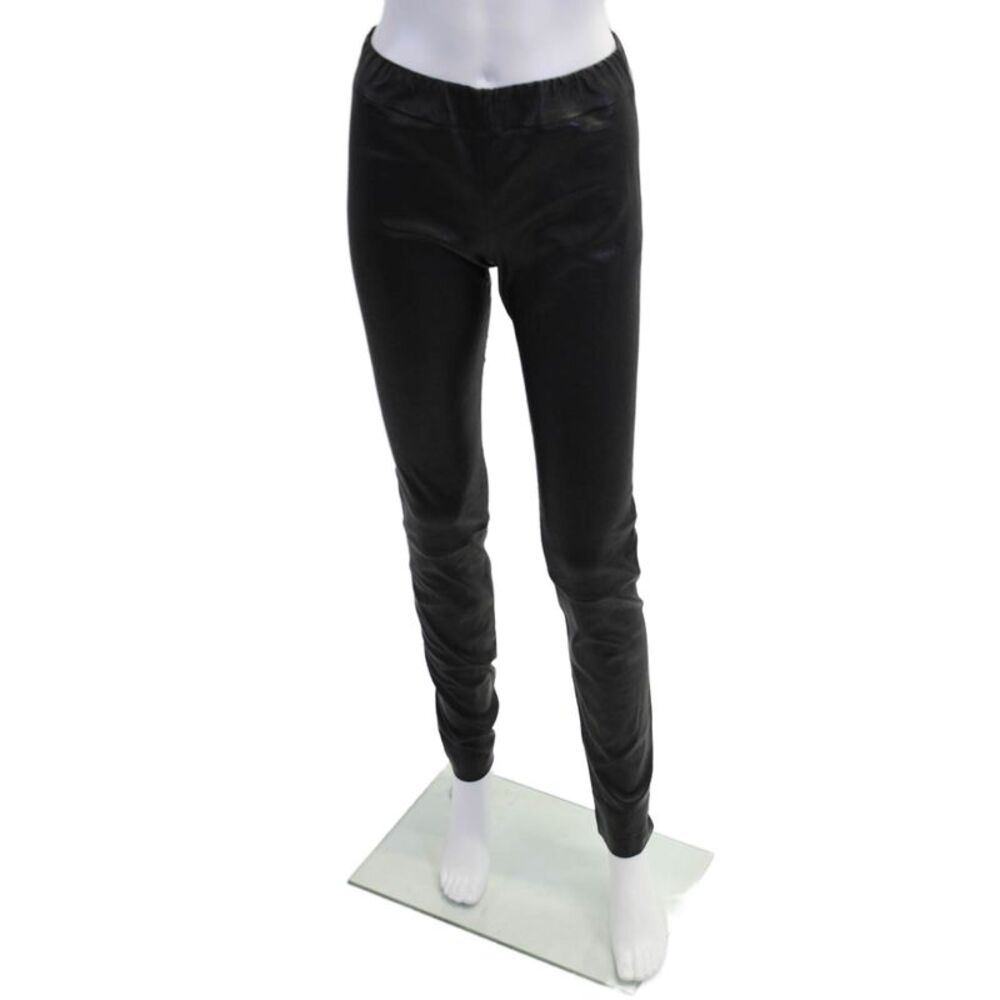 The Row Womens Leather Elastic Waist High Rise Leggings Solid Black Size M